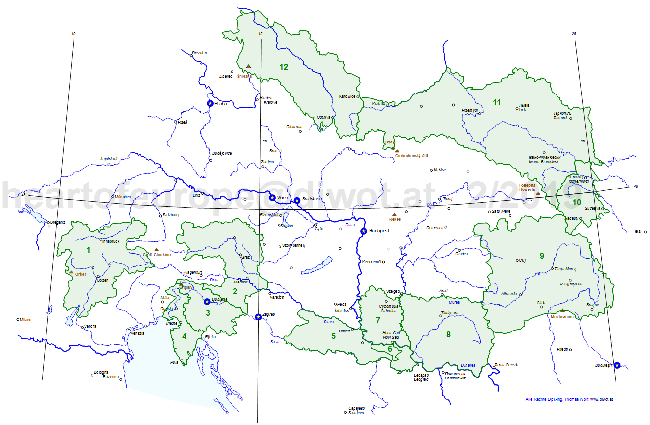 Map Historical regions in the Heart of Europa