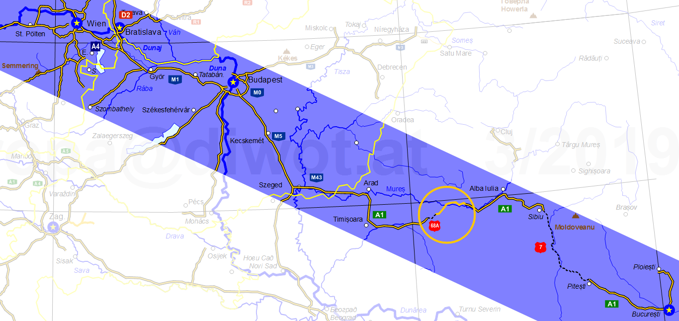 Map Motorway Wien - Budapest - Bucharest